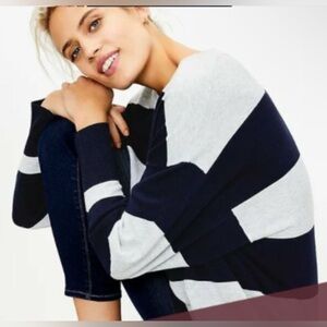 LOFT Striped Sweater Tunic Navy and Gray XL